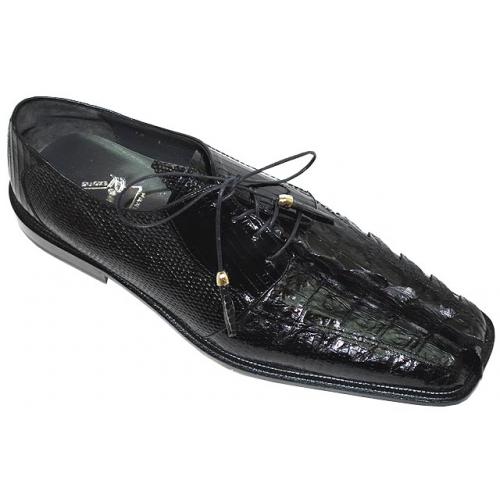 Romano "Terra" Black Genuine Triple Hornback Crocodile Tails/Lizard Shoes